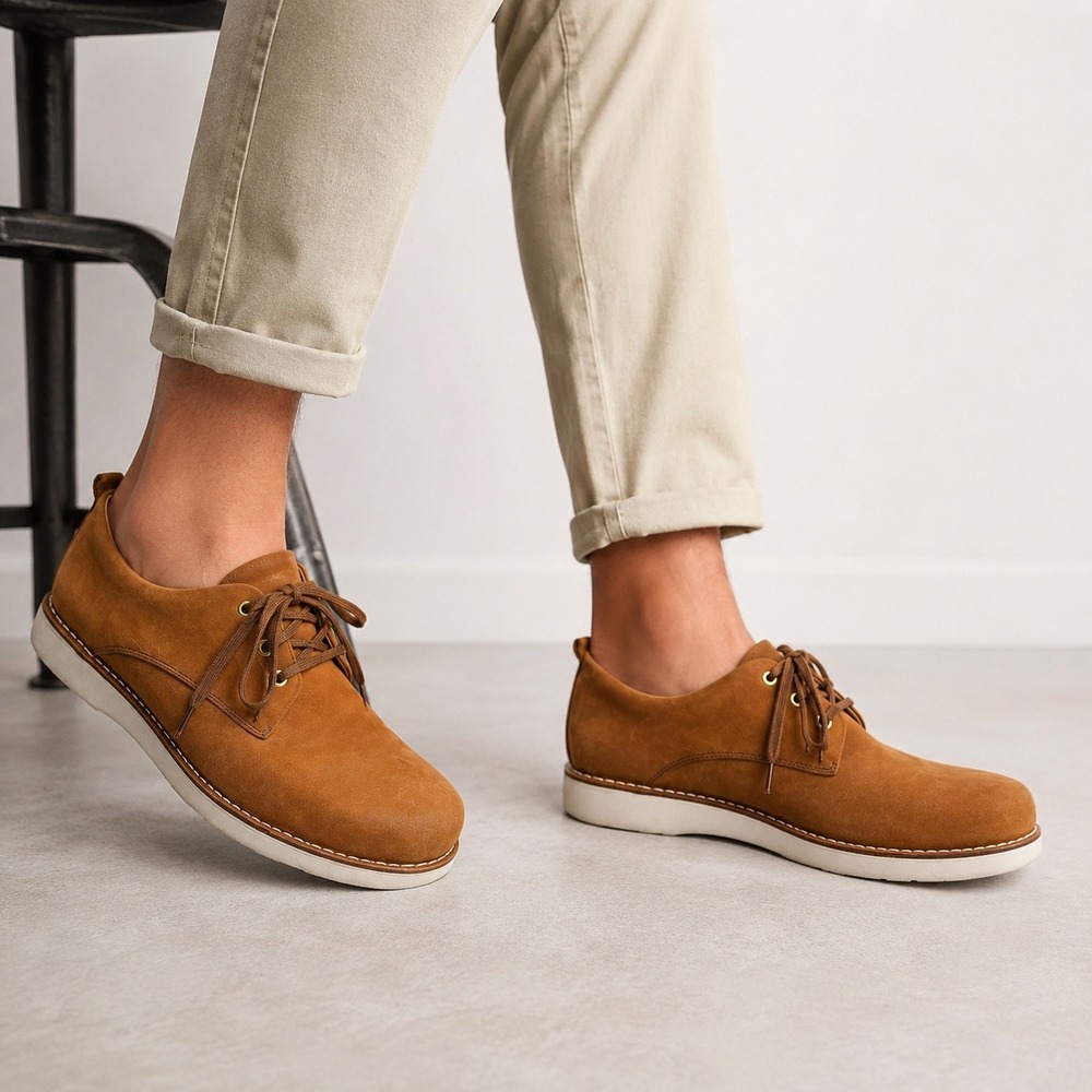 Samuel Hubbard Mens 14 M Nubuck Leather Oxford Shoes Vibram Tan Brown Comfort